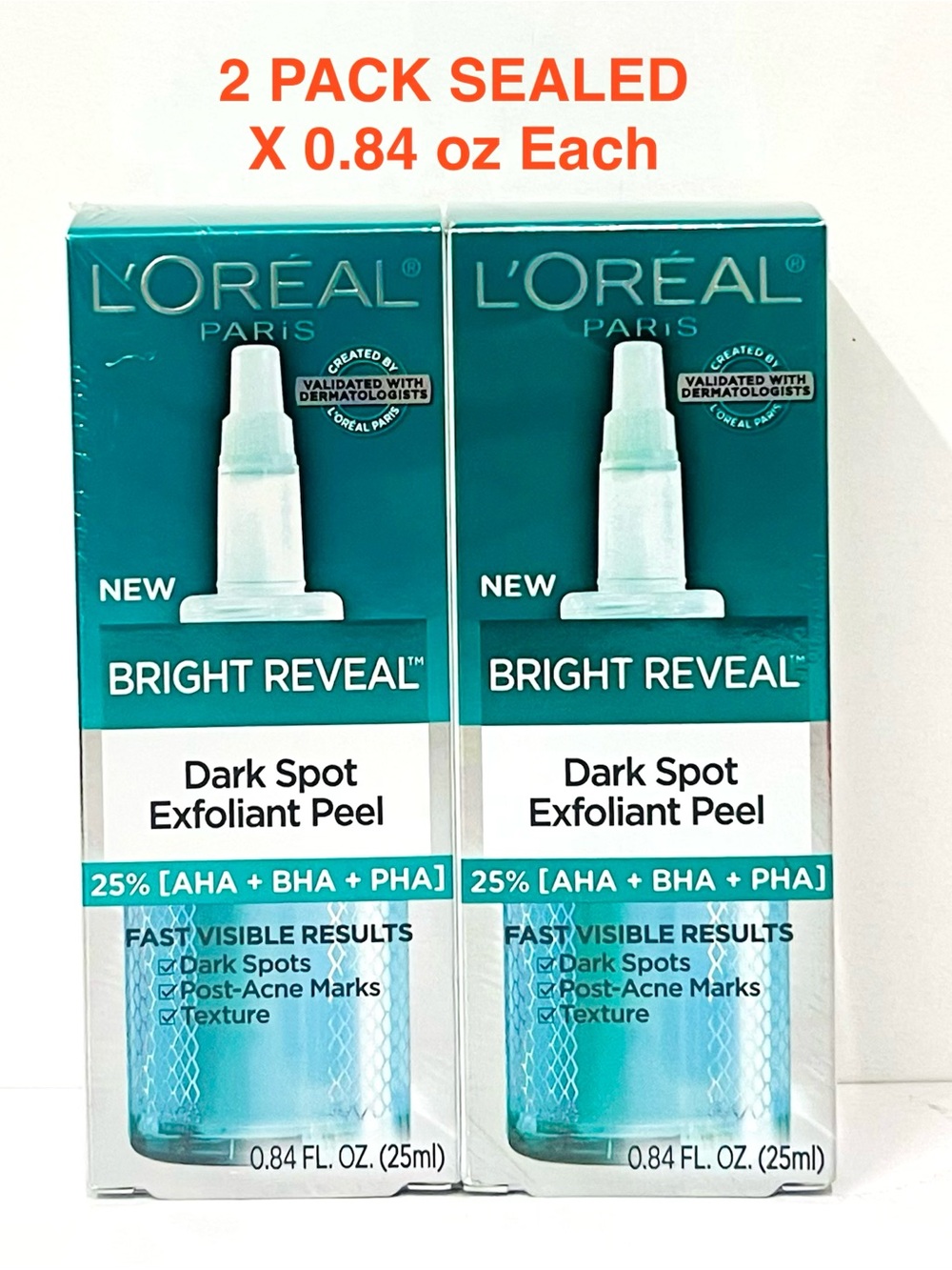 L'Oreal Bright Reveal Dark Spot Exfoliant Peel 25% Exfoliator Solution 0.84oz X2